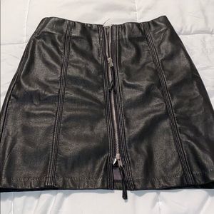 Black leather mini skirt